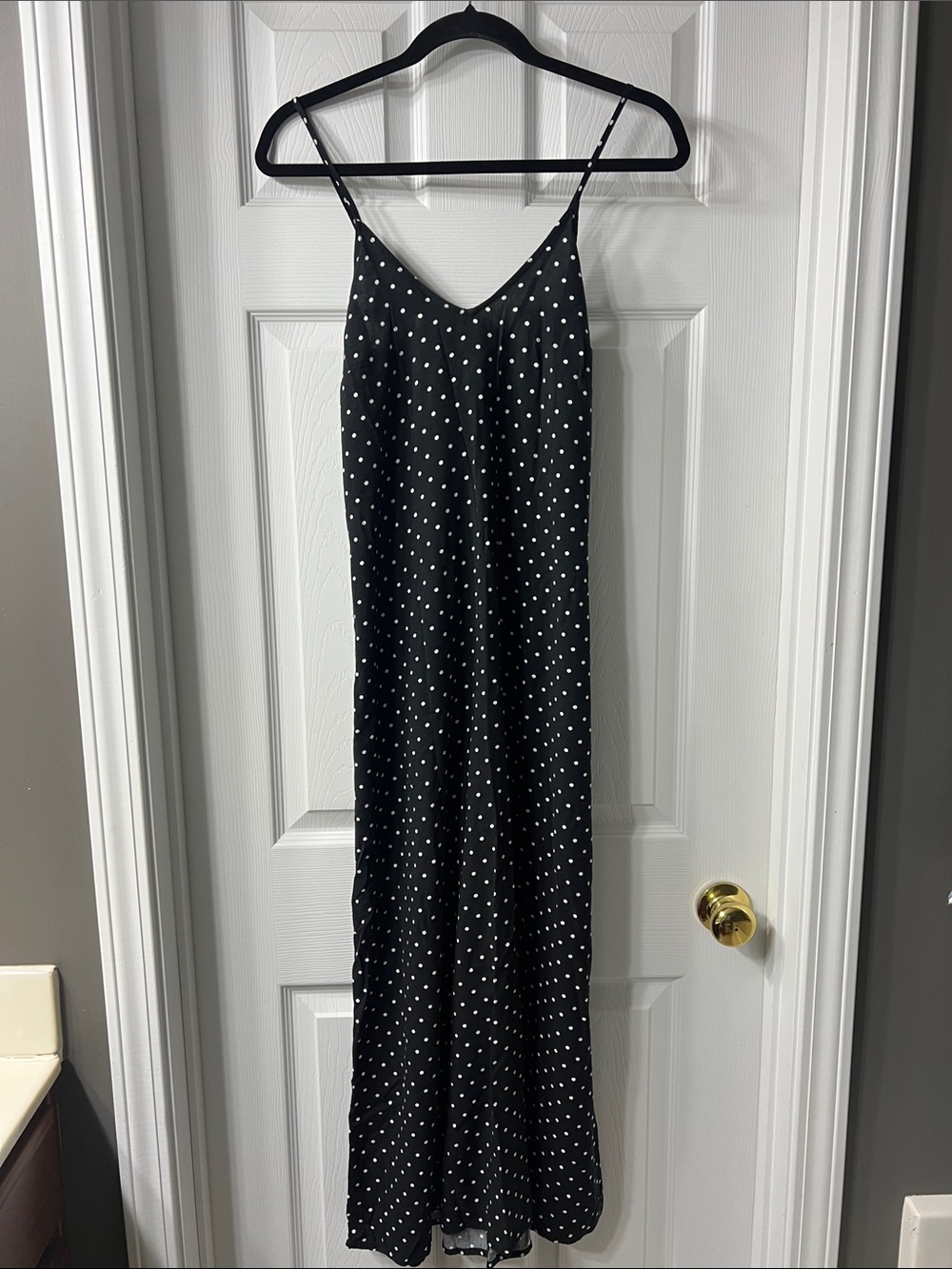 Old Navy Black Polka Dot Midi Slip Dress Pit to Pit 17”